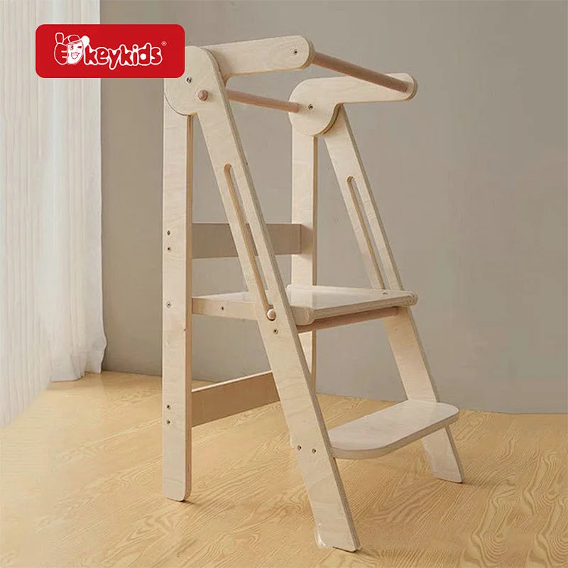 3-Level Height Adjustable Wooden Foldable Kitchen Step Stool for Kids 2-6 Years W08G404